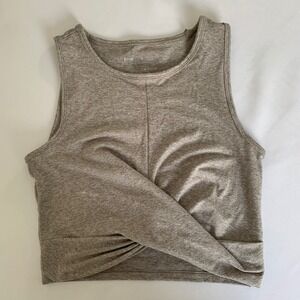Yogalicious Lux Crop Tank Womens M Tan Heather Crossover Wrap Front Athleisure